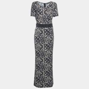 Dolce & Gabbana Black Print Silk Skirt Blouse Set M