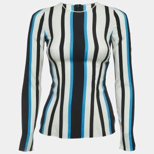 Pre Owned Dolce & Gabbana Multicolor Striped Silk Long Sleeve Blouse S 