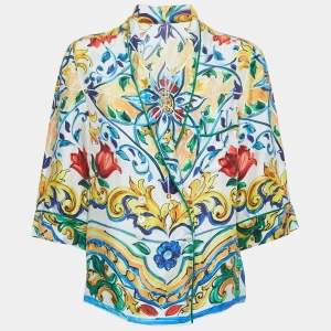 Pre Owned Dolce & Gabbana Multicolor Majolica Print Silk Double Breasted Blouse S