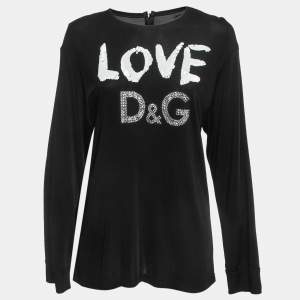 Pre Owned Dolce & Gabbana Black Jersey Sequined Top S
