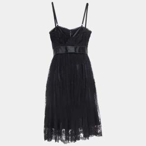 Pre Owned Dolce & Gabbana Black Embroidered Tulle Strappy Mini Dress S
