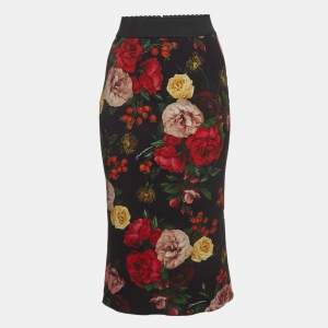 Pre Owned Dolce & Gabbana Black Floral Print Crepe Pencil Skirt XS