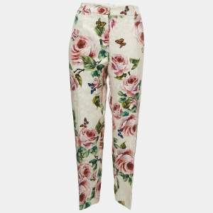 Pre Owned Dolce & Gabbana Pink Floral Printed Jacquard Logo Tape Detail Trousers 2XL