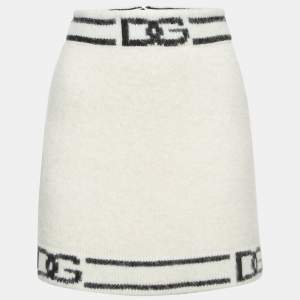 Pre Owned Dolce & Gabbana White Wool Blend Logo Mini Skirt M