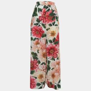 Pre Owned Dolce & Gabbana Pink Floral Printed Silk Wide Leg Pants XL