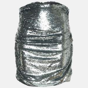 Pre Owned Dolce & Gabbana Silver Sequined Draped Mini Skirt L