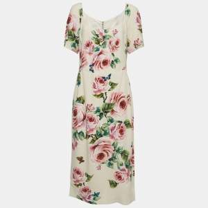 Pre Owned Dolce & Gabbana Pink Floral Printed Crepe Midi Dress XL