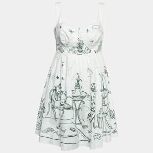 Pre Owned Dolce & Gabbana White/Green Printed Cotton Mini Dress L