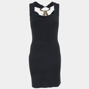 Pre Owned Dolce & Gabbana Black Crepe Back Chain Detail Mini Dress L