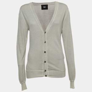 Pre Owned Dolce & Gabbana Grey Cotton Knit Buttoned Cardigan M