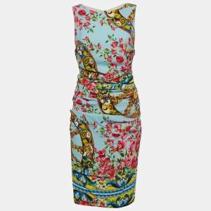 Pre Owned Dolce & Gabbana Blue Floral Print Crepe Ruched Dress M