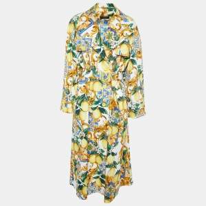 Dolce & Gabbana Yellow/White Limoni Print Cotton Double Breasted Coat M