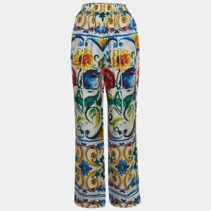 Dolce & Gabbana Multicolor Print Satin Elasticated Waist Palazzo Pants S