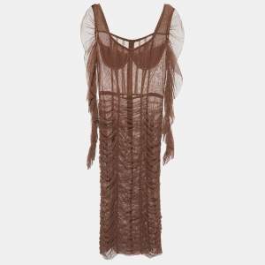 Dolce & Gabbana Brown Tulle Ruched Long Dress L 