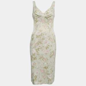 D&G Sage Green Floral Print Silk Lace Accent Mini Dress S