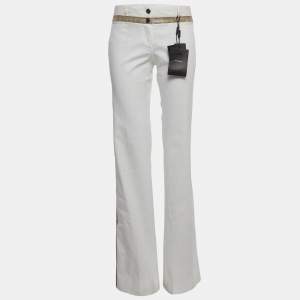 Pre Owned Dolce & Gabbana White Cotton Water Snake Trim Jeans M Waist 32''