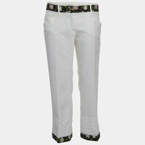 Pre Owned Dolce & Gabbana Off-White Linen Blend Trousers M