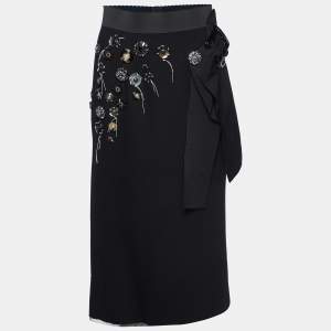 مملوكة مسبقًا Dolce & Gabbana Black Wool Embellished Flute Hem Skirt S