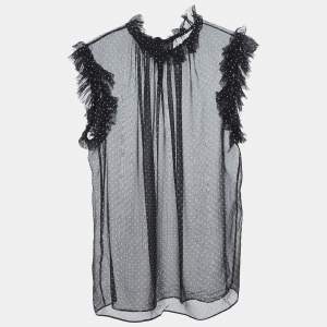 Pre Owned Dolce & Gabbana Black Dotted Silk Chiffon Sleeveless Top M