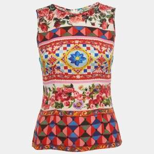 Pre Owned Dolce & Gabbana Multicolor Mambo Print Silk Sleeveless Top S