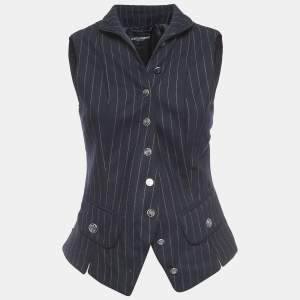 Pre Owned Dolce & Gabbana Navy Blue Striped Wool Buttoned Vest M