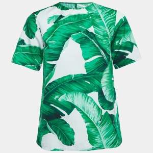 Dolce and Gabbana Green Leaf Printed Cotton Short Sleeve Top XS