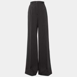 Dolce & Gabbana Brown Pinstriped Wool Wide Leg Trousers M