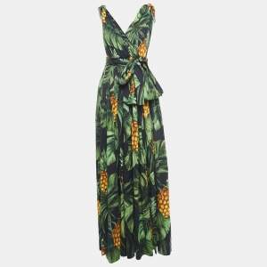 Pre Owned Dolce & Gabbana Green Tropical Print Cotton High Slit Maxi Dress M