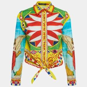 Pre Owned Dolce & Gabbana Multicolor Carreto Print Cotton Knotted Shirt S