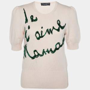 Pre Owned Dolce & Gabbana Light Pink Je T'aime Mama Cashmere Sweater M