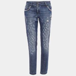 Dolce & Gabbana Blue Faded Denim Embellished Distressed Jeans M Waist 32"