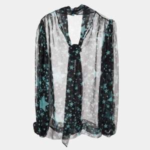 Pre Owned Dolce & Gabbana Black Star Print Silk Sheer Blouse S