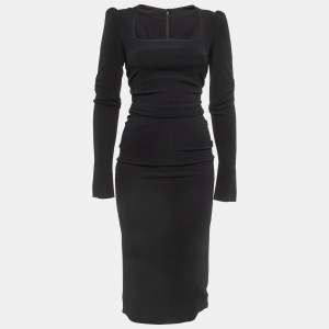 Pre Owned Dolce & Gabbana Black Ruched Jersey Long Sleeve Mid Dresses S