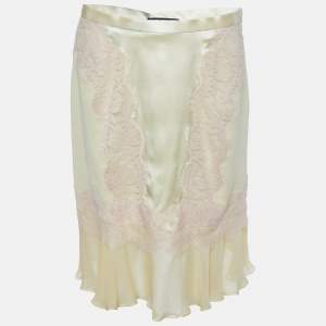 Pre Owned Dolce & Gabbana Yellow Silk Lace Trim Flounced Skirt M