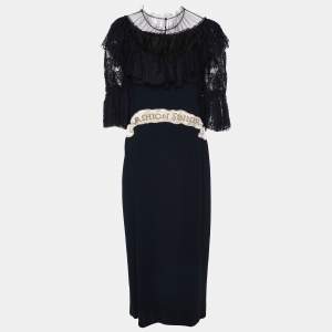Pre Owned Dolce & Gabbana Black Crepe & Lace Fashion Sinner Embellished Midi Dress L