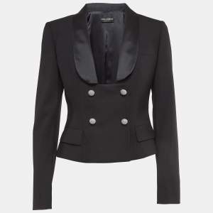 Dolce & Gabbana Black Gabardine Embellished Button Double Breasted Blazer M