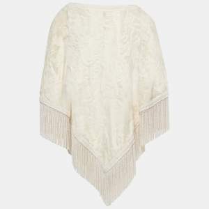 Pre Owned Dolce & Gabbana Off White Tassel Trim Shearling Poncho S