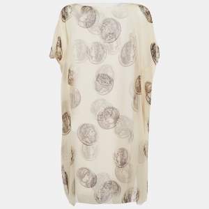 Pre Owned Dolce & Gabbana Cream Coin Print Silk Semi Sheer Kaftan Dress S