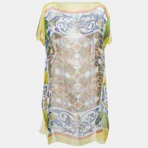 Pre Owned Dolce & Gabbana Multicolor Majolica Print Silk Semi Sheer Cover Up Kaftan Dress S
