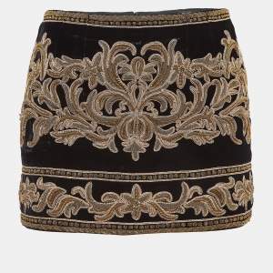 Dolce & Gabbana Black Embroidered Velvet Mini Skirt S
