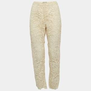Pre Owned Dolce & Gabbana Cream Floral Lace Trousers M