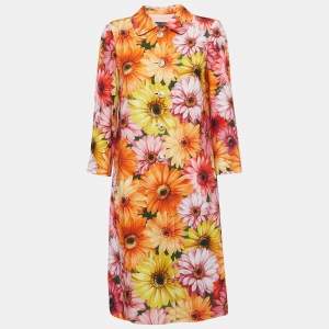 Dolce & Gabbana Gerbera Daisy Print Crepe Mid-Length Coat S