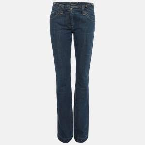 Pre Owned Dolce & Gabbana Blue Logo Leather Trim Denim Straight Leg Jeans M Waist 30''