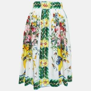 Pre Owned Dolce & Gabbana Multicolor Printed Cotton Flared Skirt S
