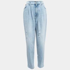 Pre Owned Dolce & Gabbana Light Blue Ripped Denim Pleated Jeans M Waist 28"