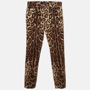Pre Owned Dolce & Gabbana Brown Leopard Print Cotton Skinny Trousers XS