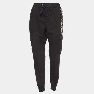 Pre Owned Dolce & Gabbana Black Cotton Cargo Drawstring Jog Pants L