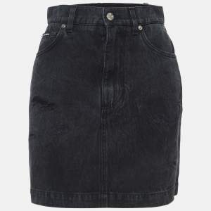 Pre Owned Dolce & Gabbana Grey Ripped Denim Mini Skirt S