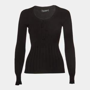 Pre Owned Dolce & Gabbana Black Rib Knit Neck Tie-Up Jumper S