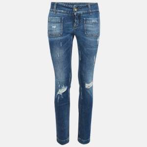 Pre Owned Dolce & Gabbana Blue Washed Denim Distressed Jeans S Waist 28"